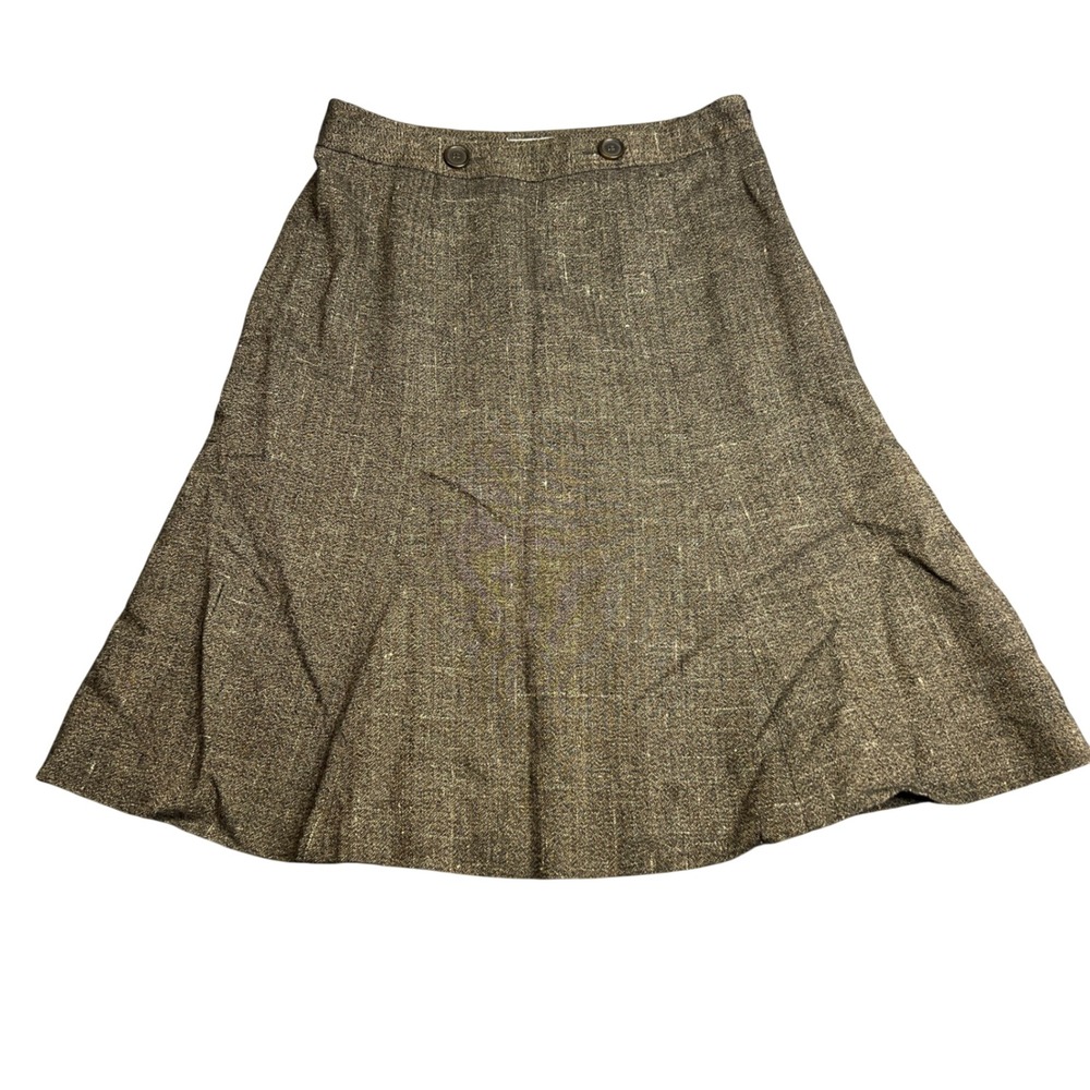 Ann Taylor LOFT Brown Herringbone Wool Blend A-Line Skirt Size 6 Side Zip Lined